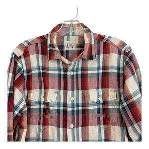Howe Flannel Shirt Mens Sz Medium Red Blue Plaid Button Up Creative Workforce
